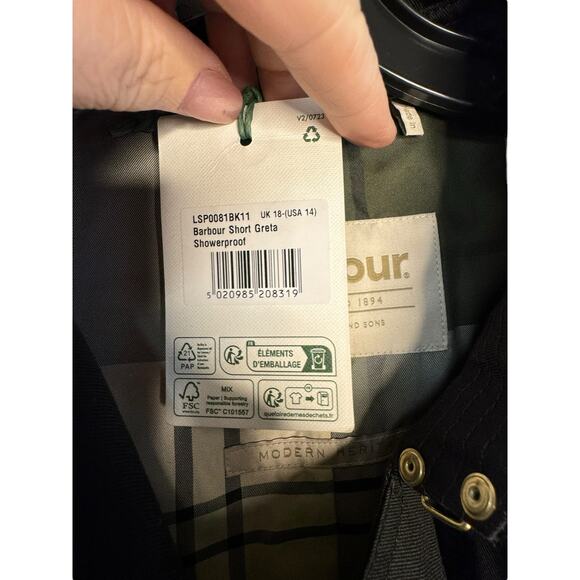 Barbour NWT Greta Belted Water Resistant Twill Trench Coat in Black Size 14 - Picture 13 of 14